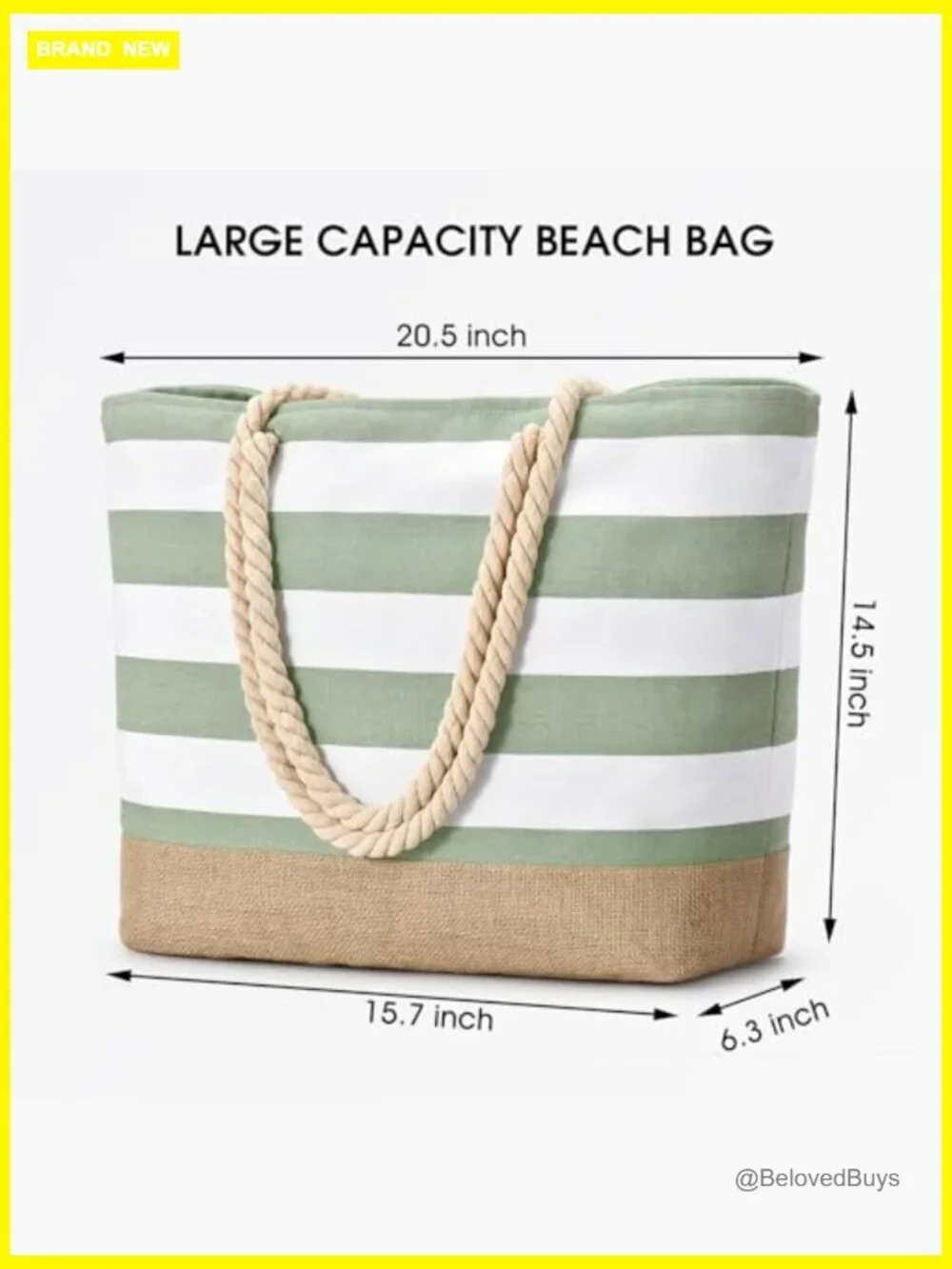 Large Canvas Beach Tote Bag Waterproof Sandproof Swim Pool Travel Essentials